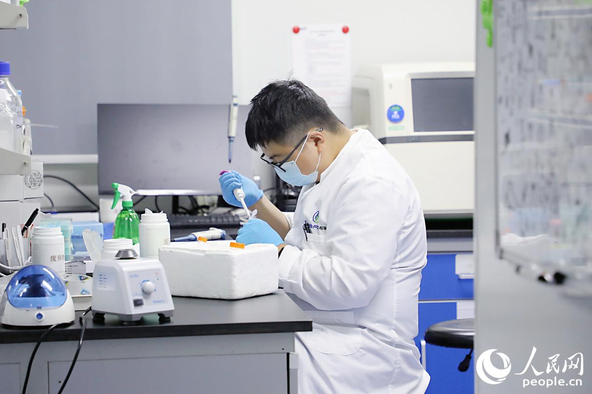 园区内,福州市安布瑞生物技术有限公司技术专家正在开展生物医药研究。人民网 李唯一摄